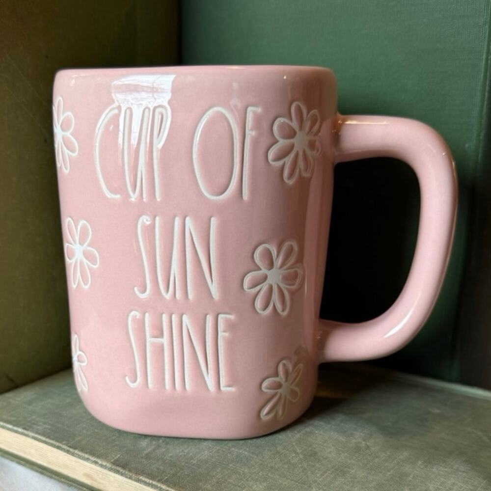 Rae Dunn “Cup of Sunshine” Pink Mug • Embossed Flowers • Ceramic • Farmhouse